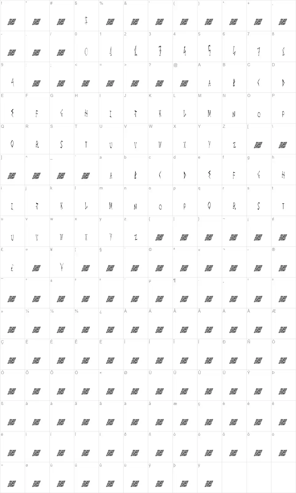Mega Lifefont character map