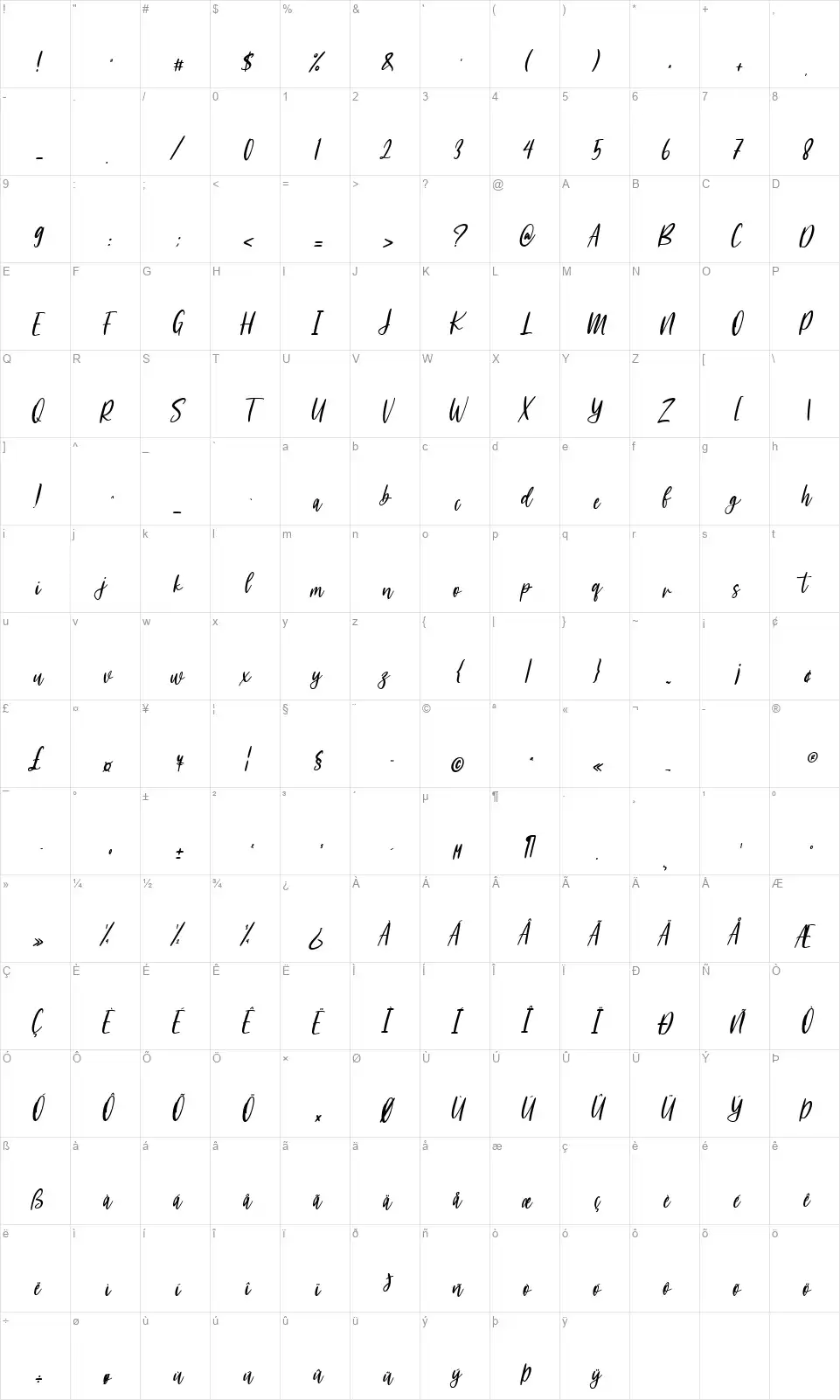 Meganfoxyfont character map