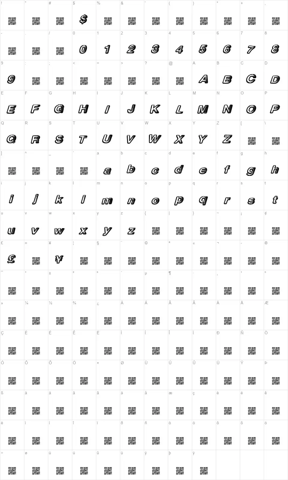 Megaphiliafont character map