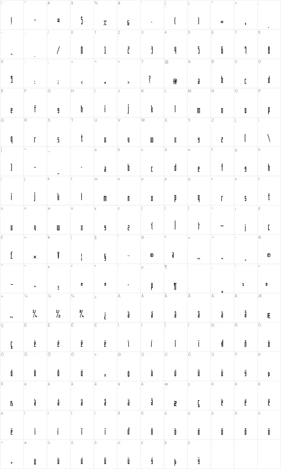 Men's Cosmefont character map