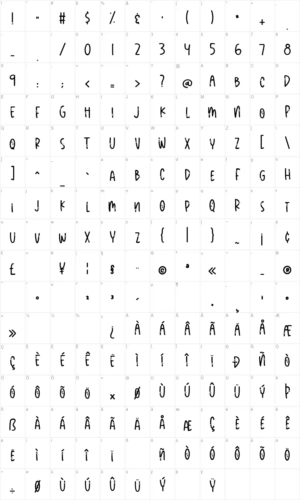 Meow Pawfont character map