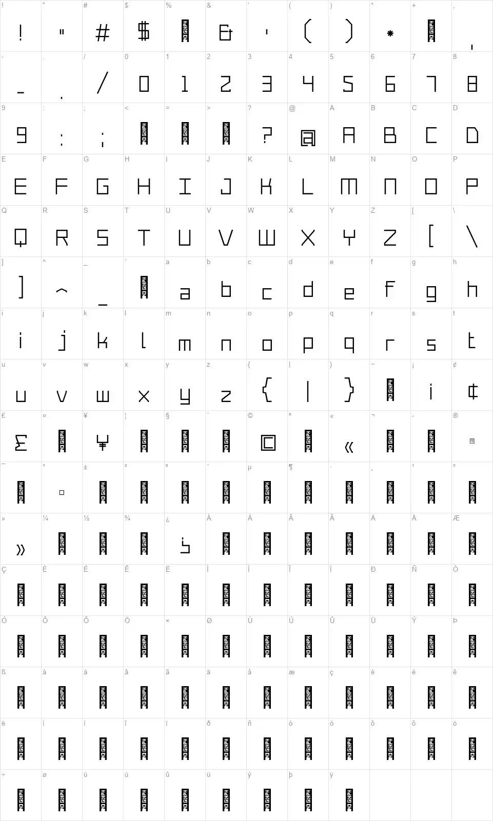 Merubotfont character map