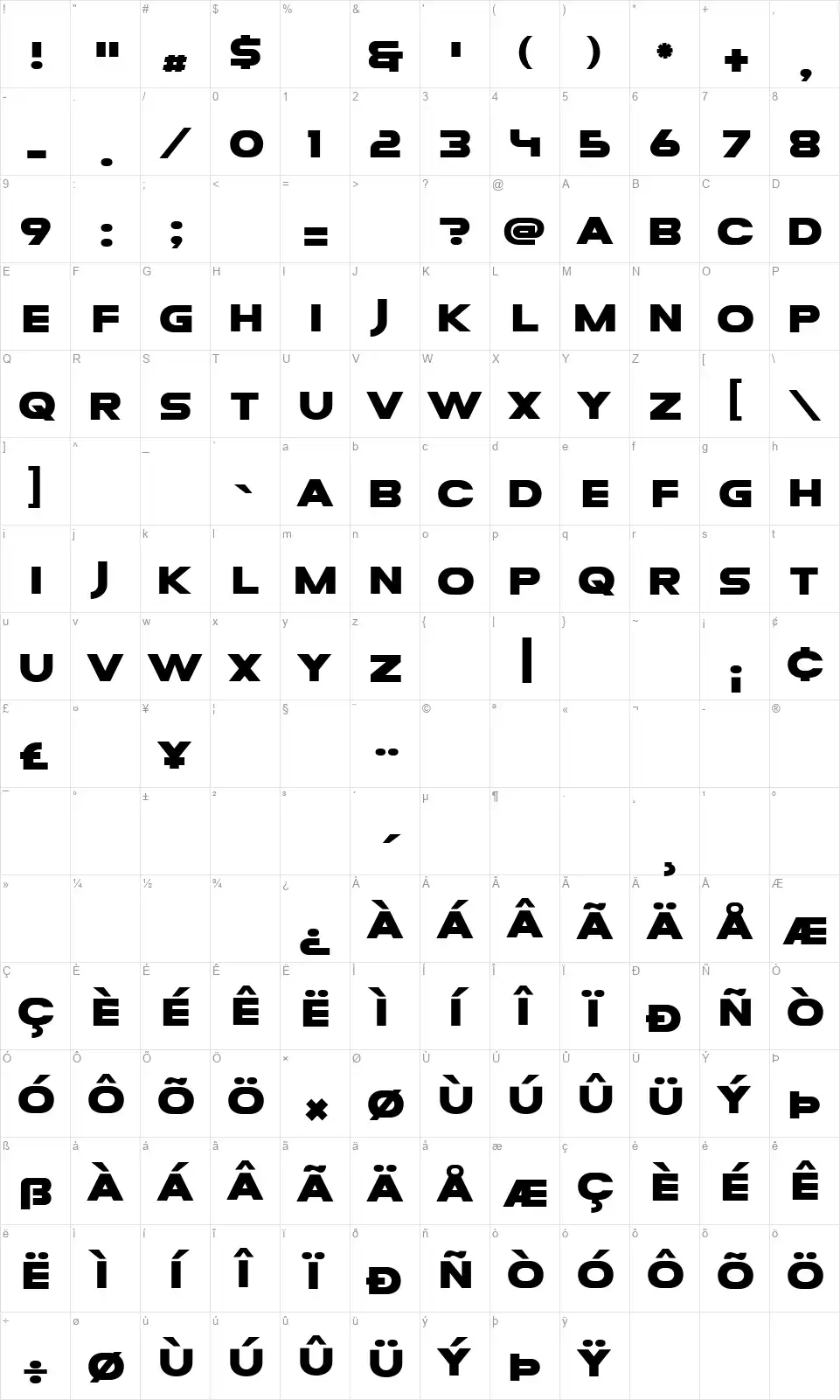 Mesa Grandefont character map