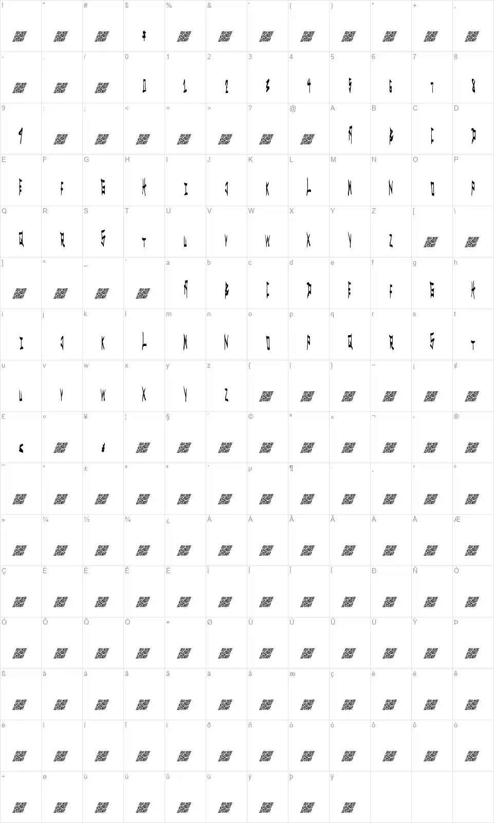Metal Spectacularfont character map