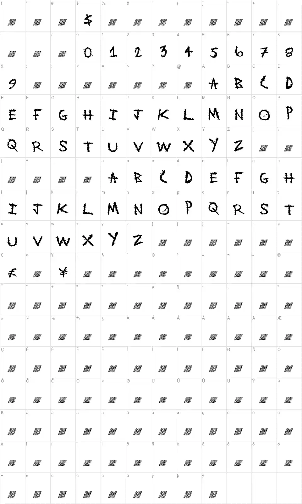 Metal Witchfont character map