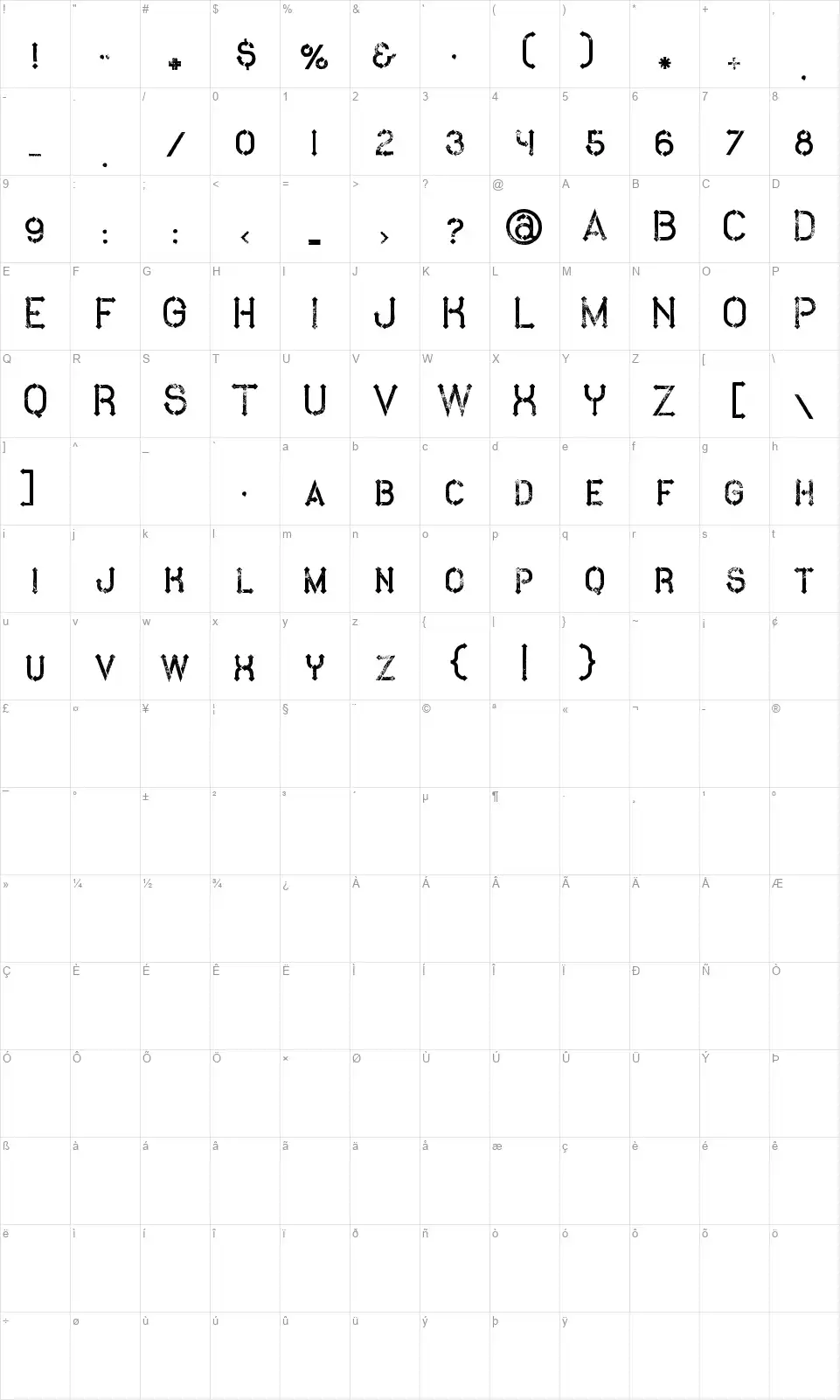 Metro Grungefont character map