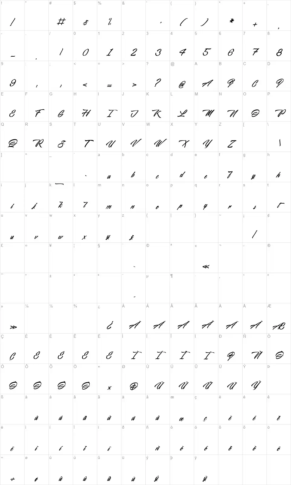 Midnight Streetfont character map