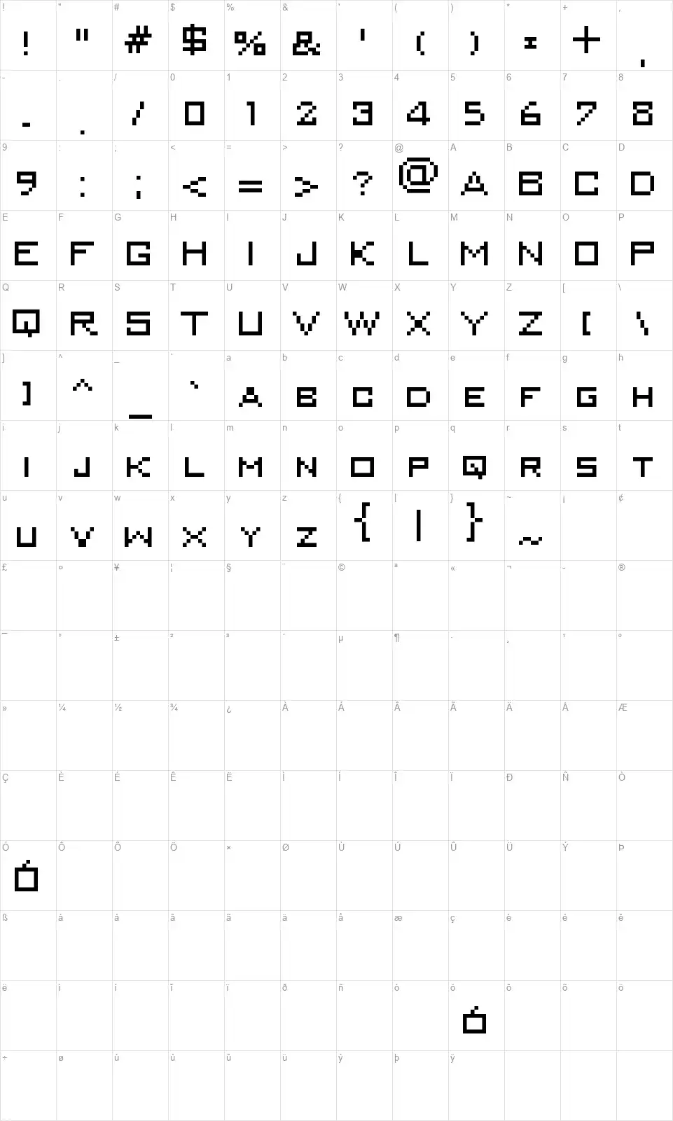 MiniKongofont character map