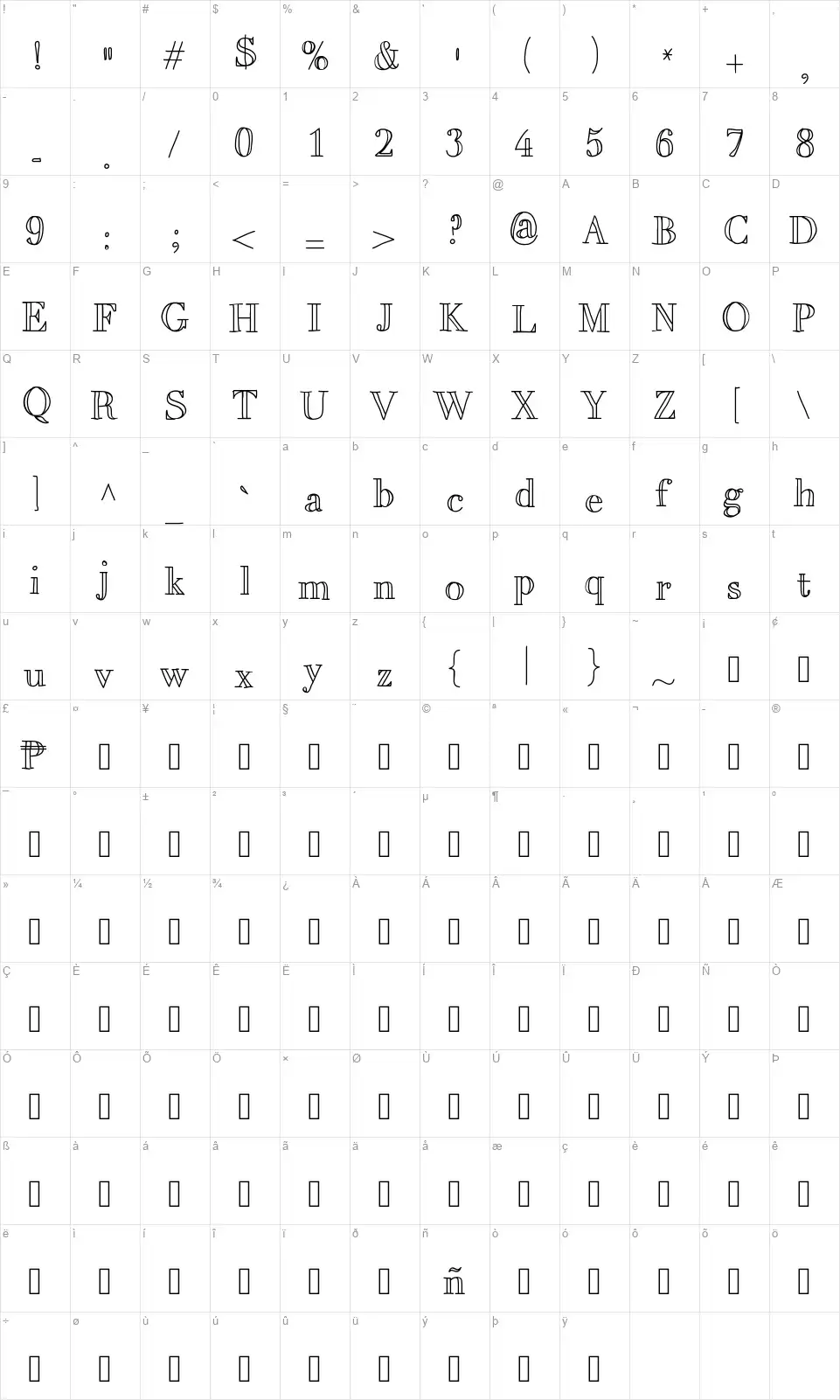 Mix Bresciafont character map