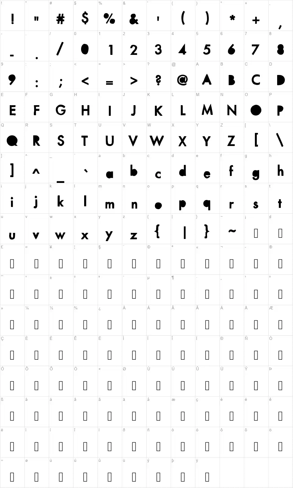 Mix Punch Outfont character map