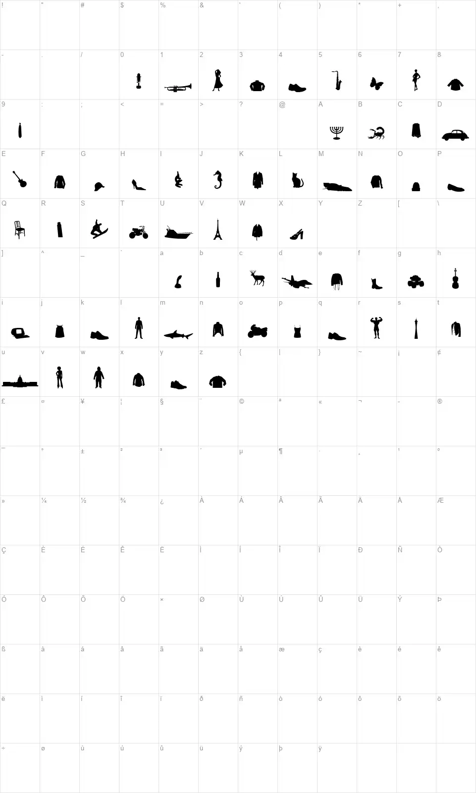 Mixed Silhouettes Free vol 2font character map