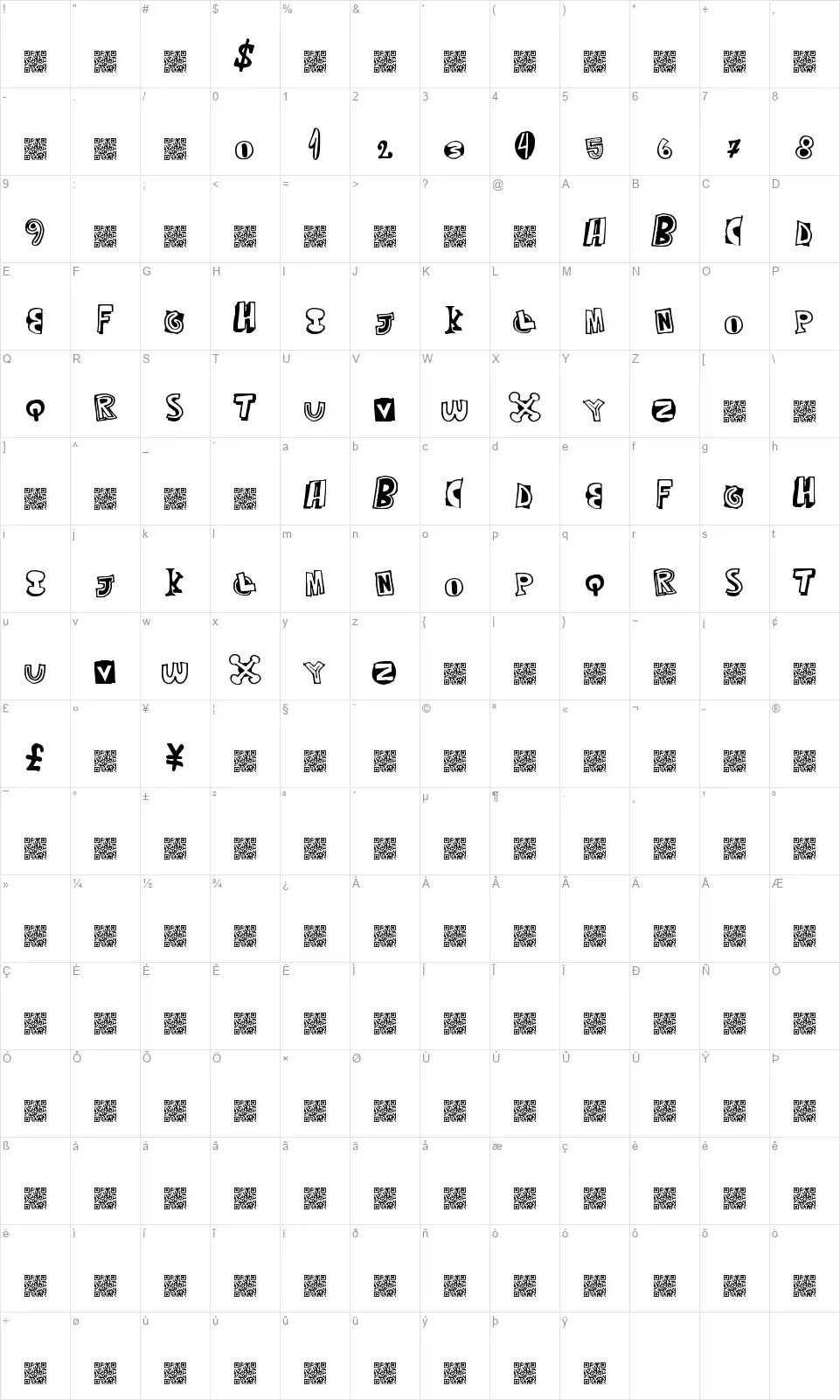 Mixed Thirtyfont character map