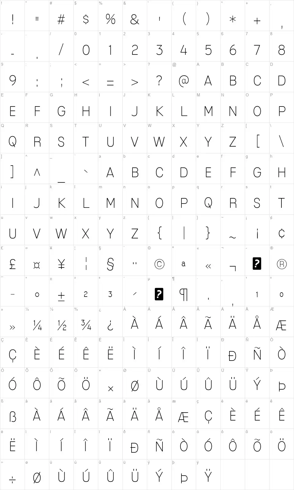 Mixolydian Titlingfont character map