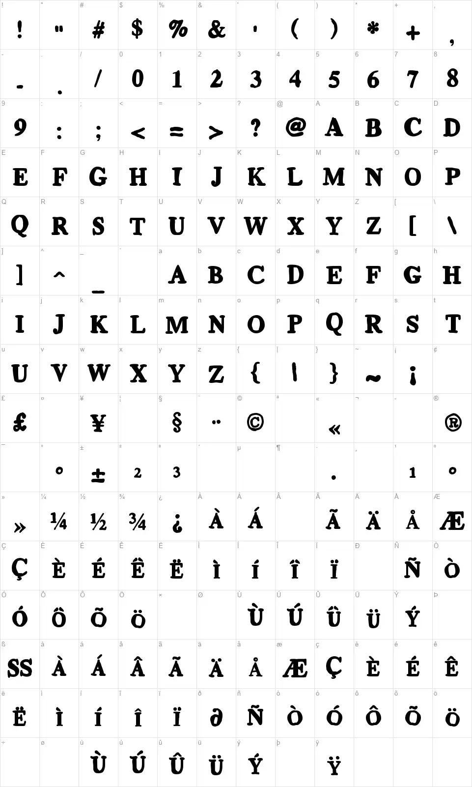 ML Monstrolinofont character map