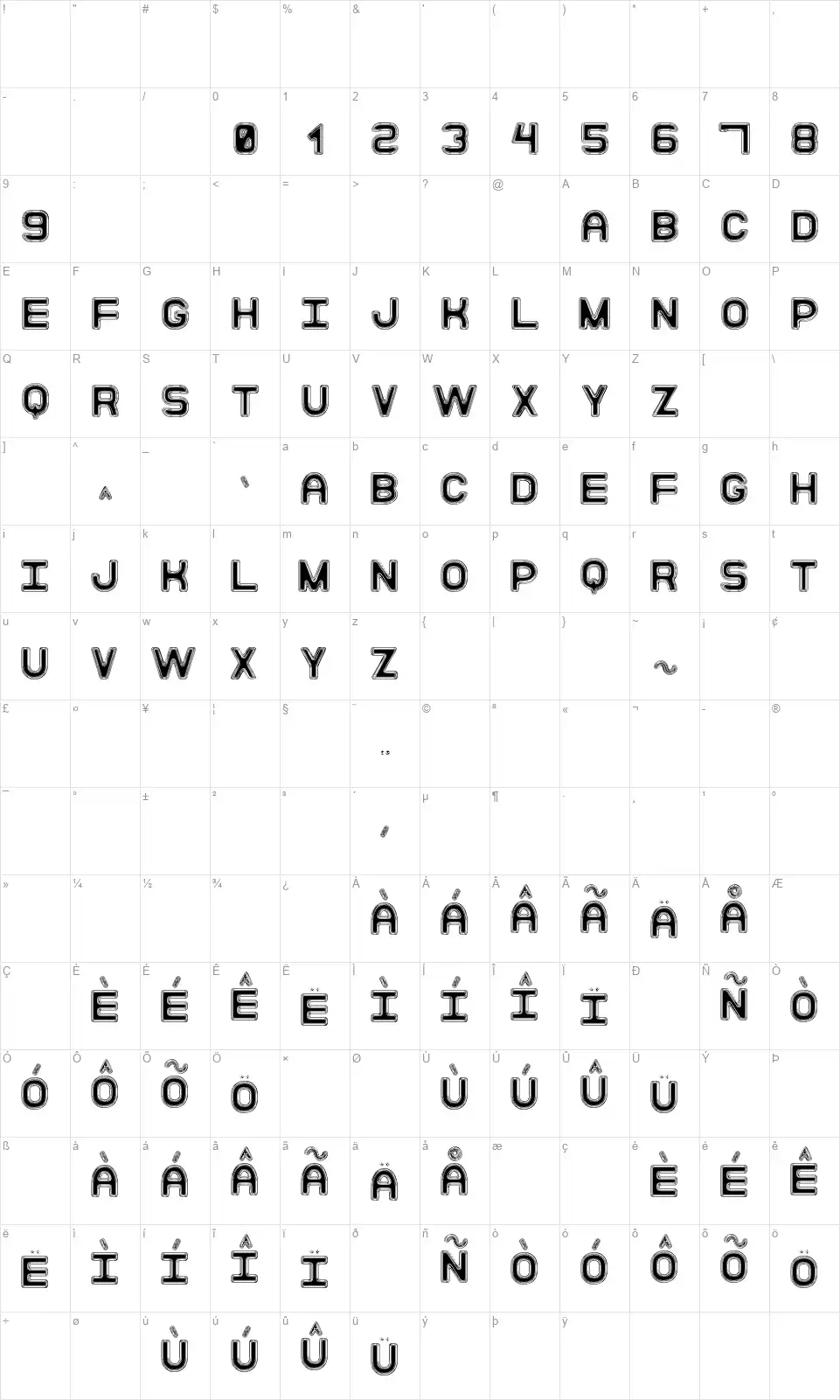 Moderna Disco Stfont character map