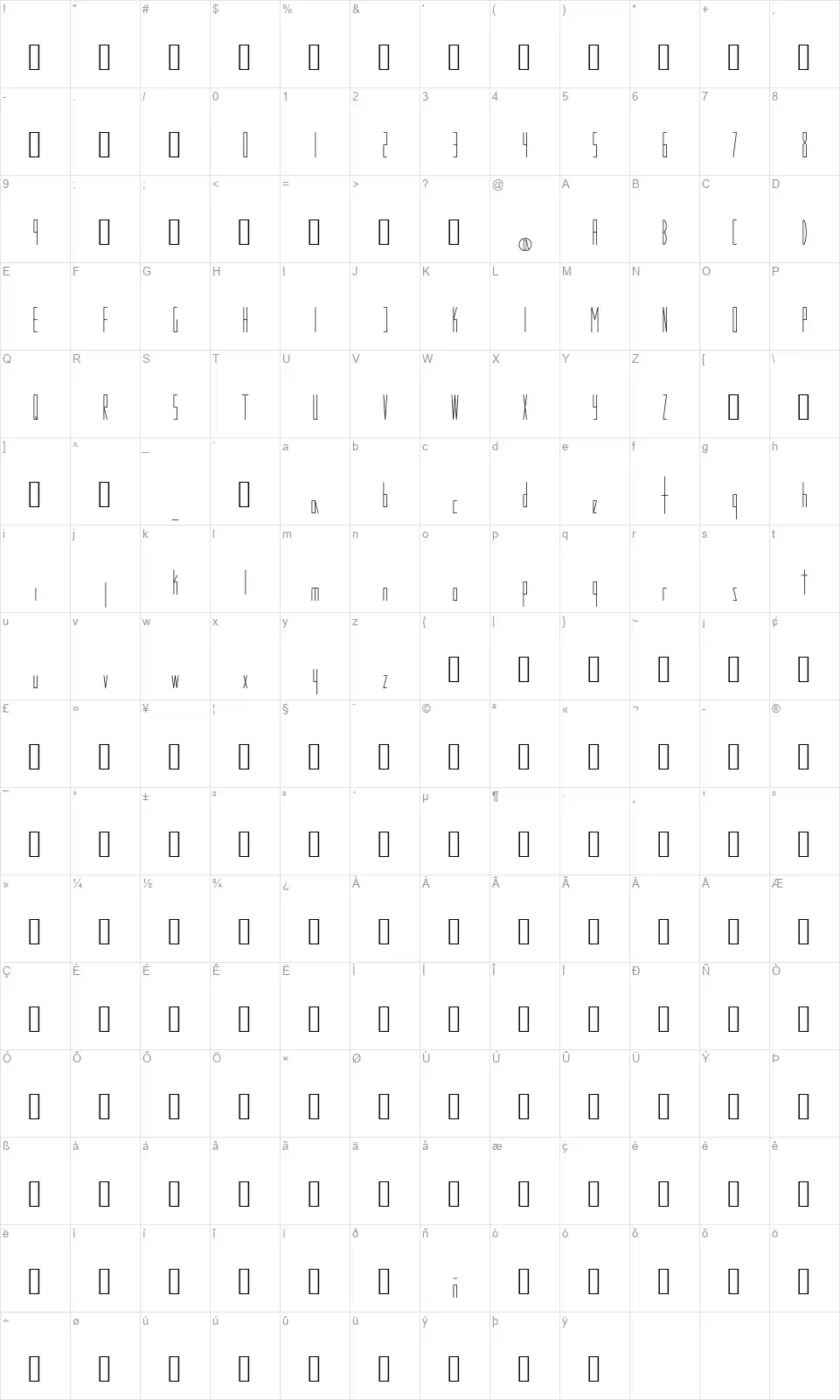 Modesfont character map