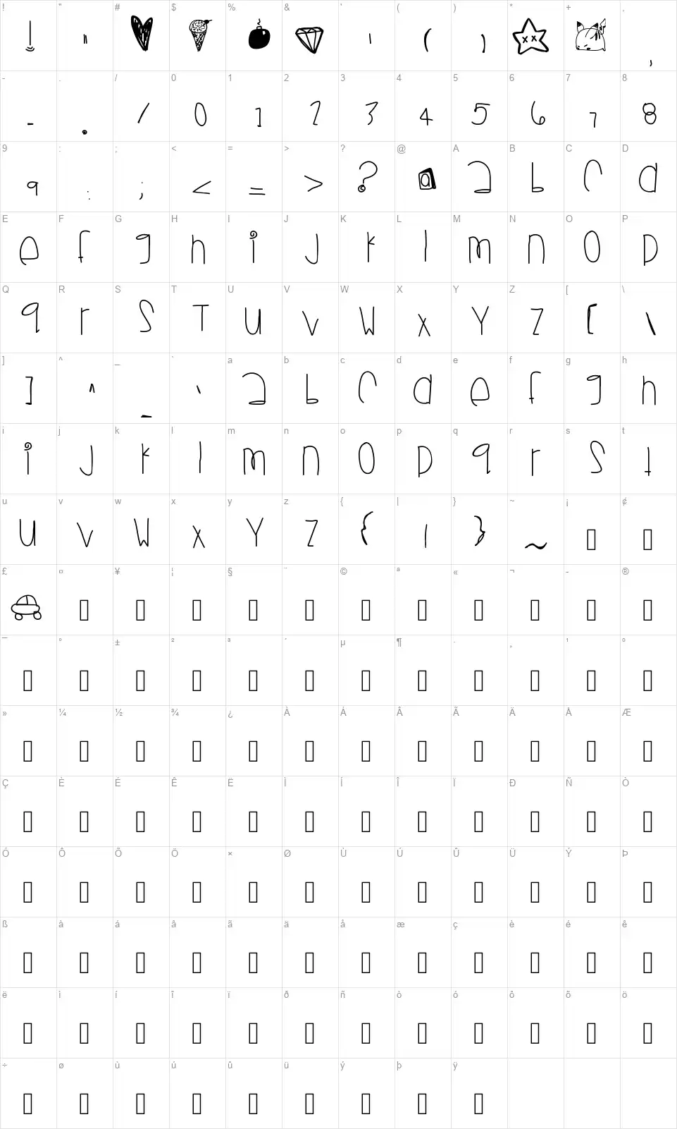 Monkey Wishesfont character map