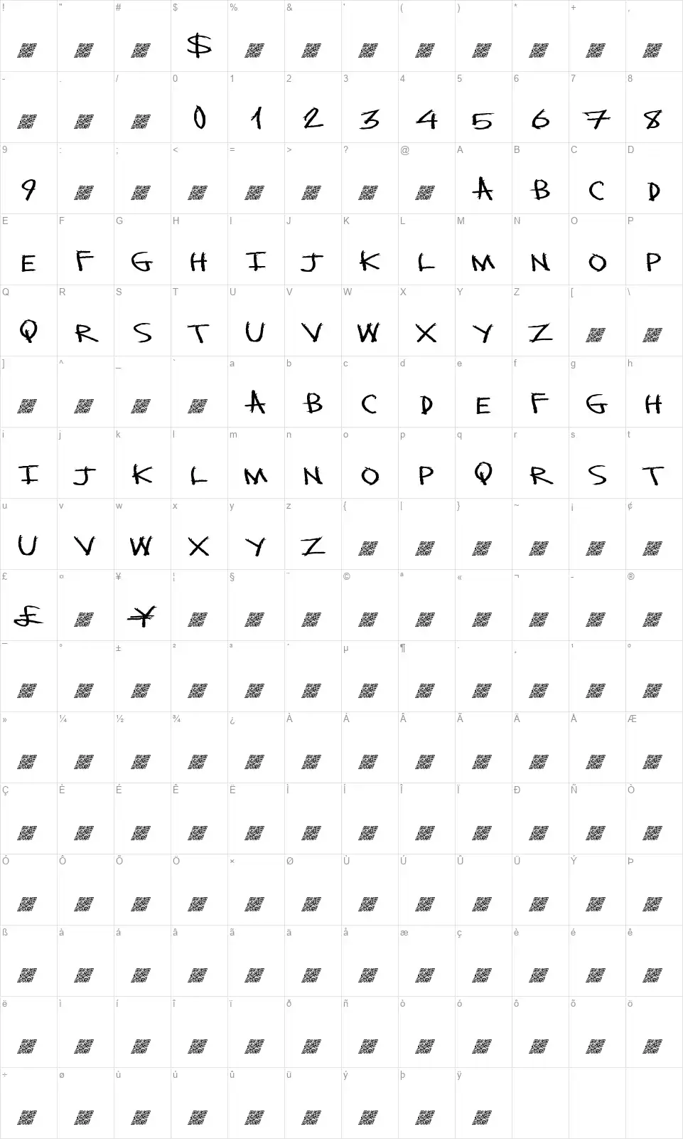 Monster Slashfont character map