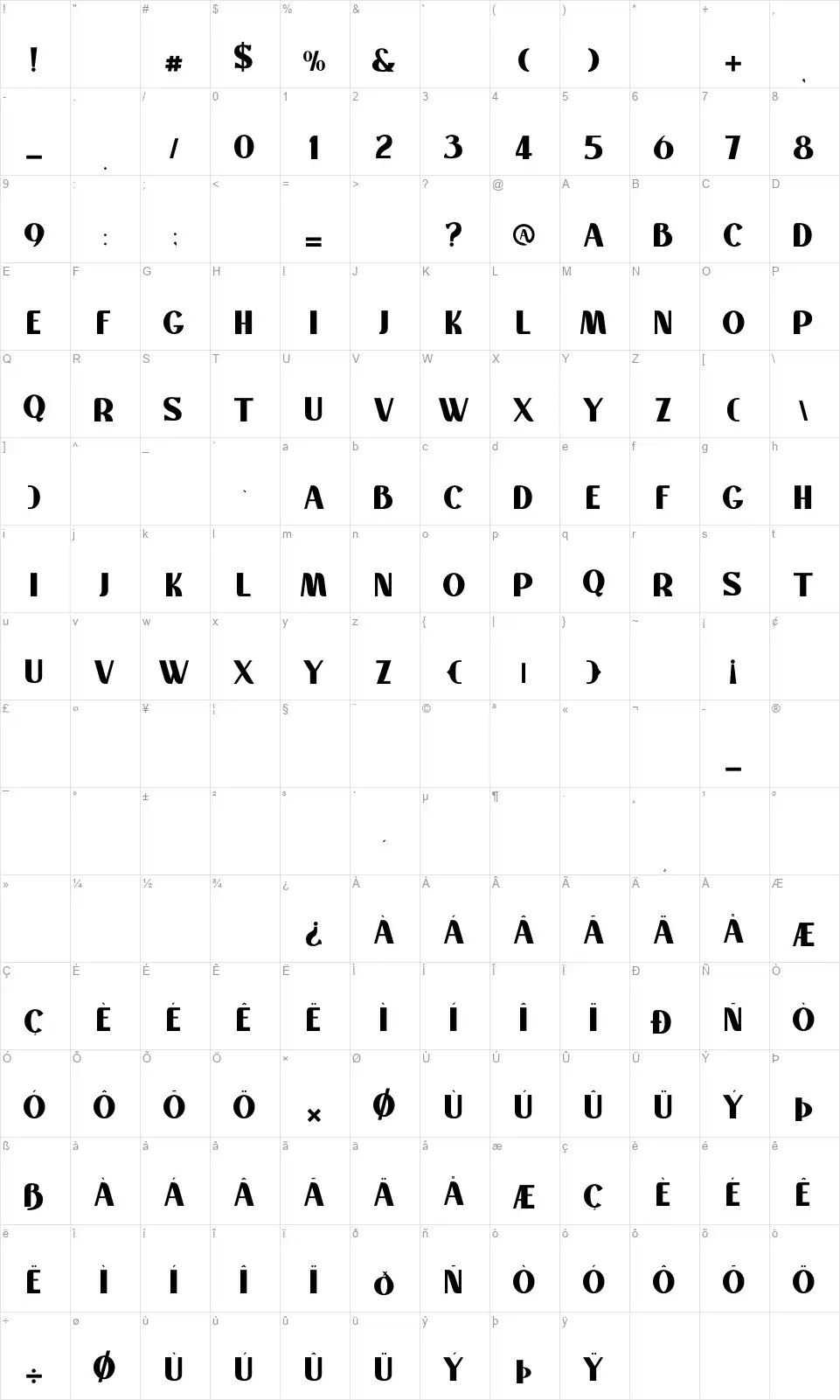 Montaseli Scriptfont character map
