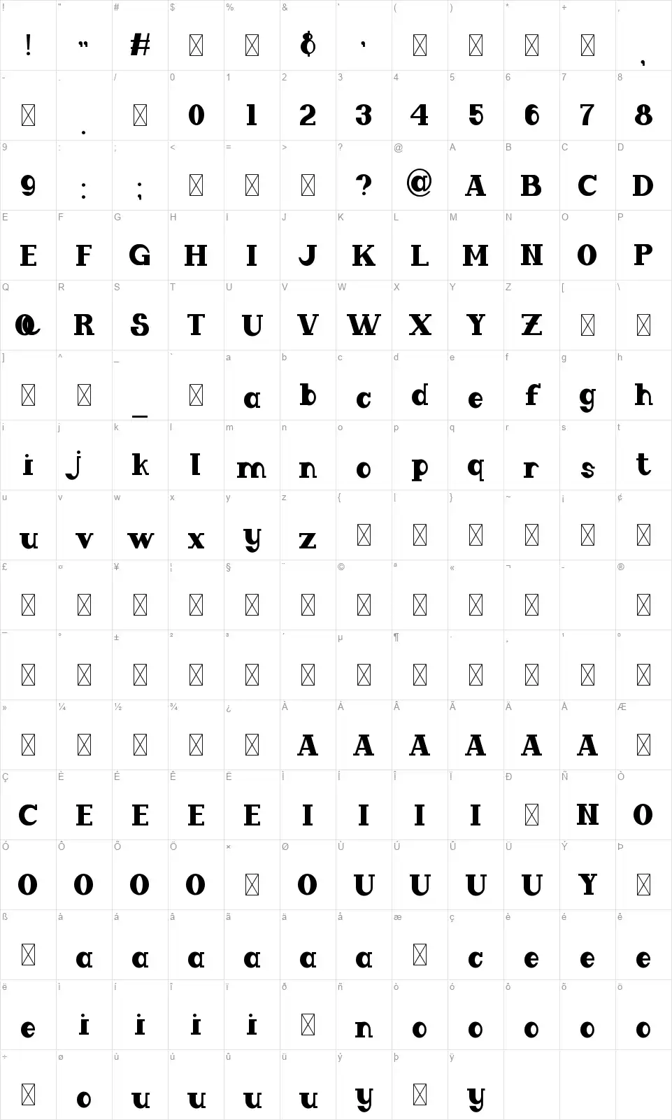 Moongarzfont character map