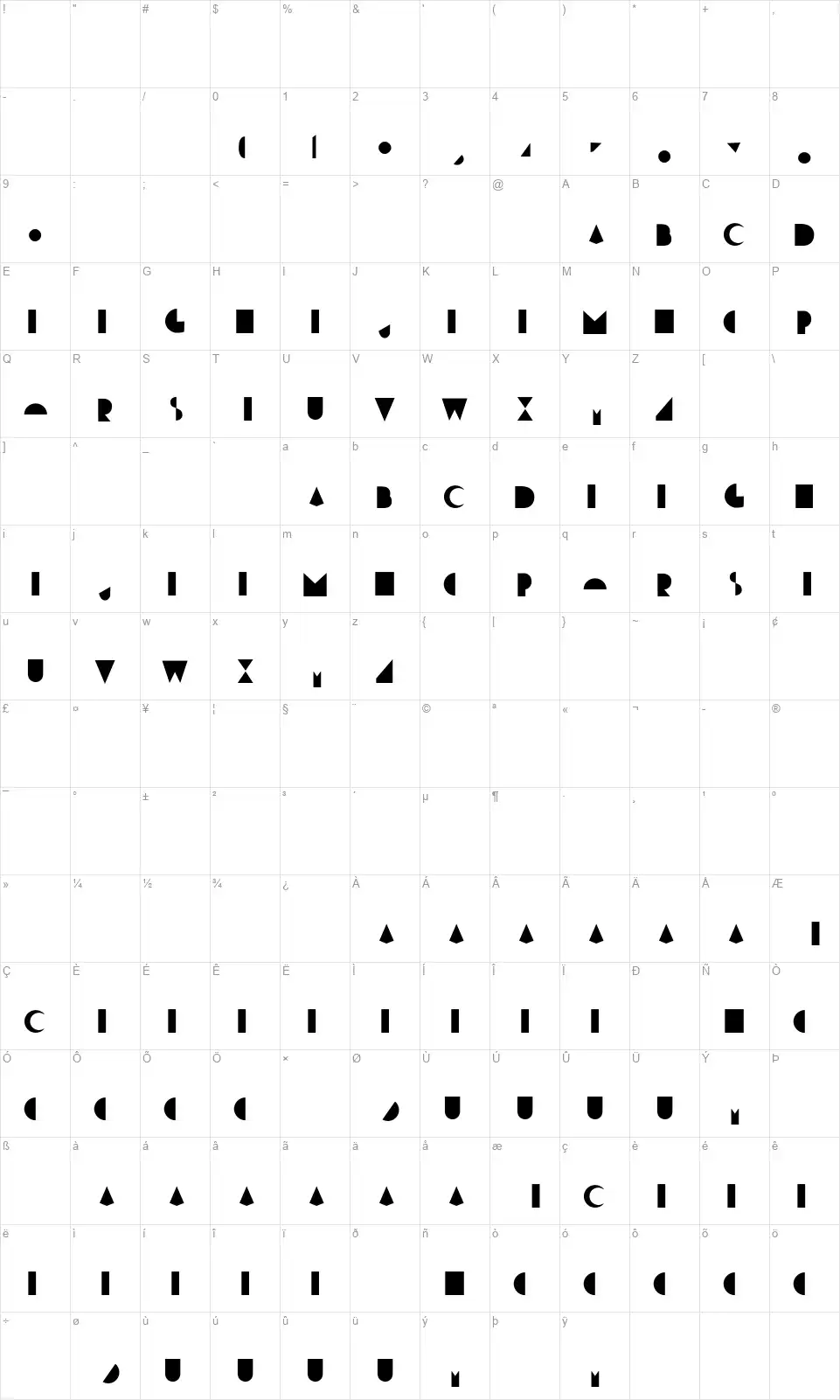 Moonrisefont character map