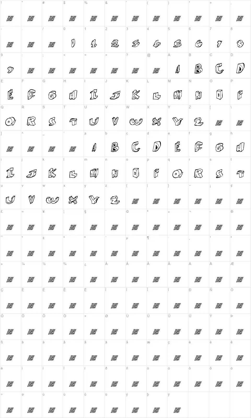 More Dimensionfont character map