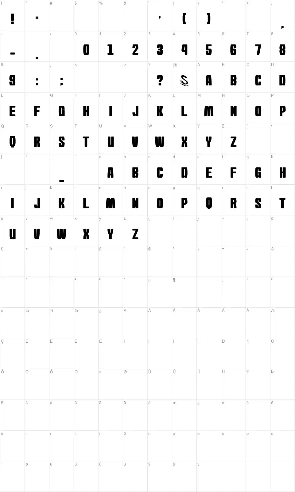 Morning Karashifont character map