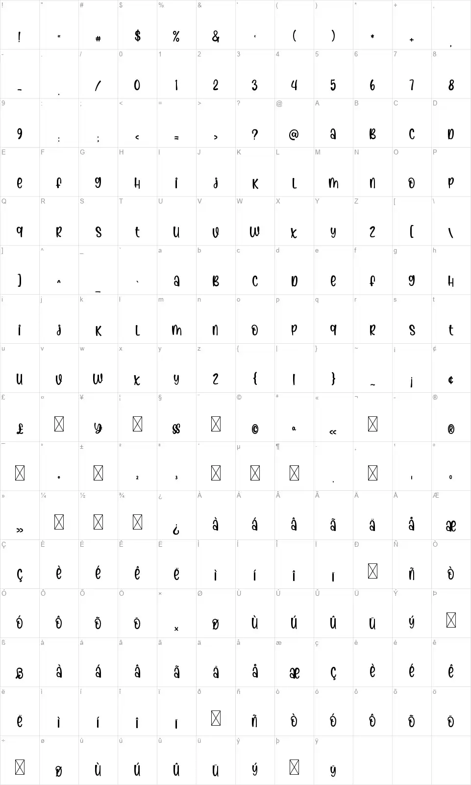 Morning Spiritfont character map