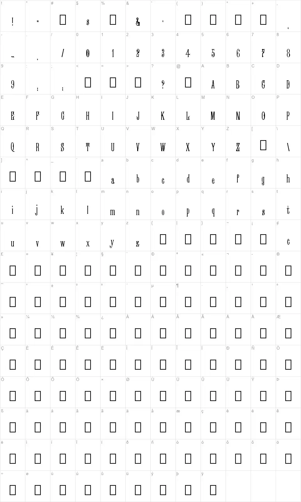 Morningside Table des caractères Morningsidefont character map