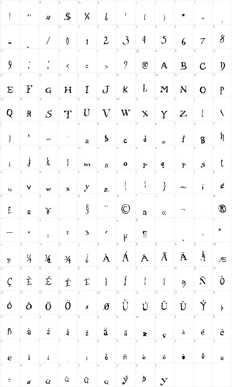 Morphine Jackfont character map
