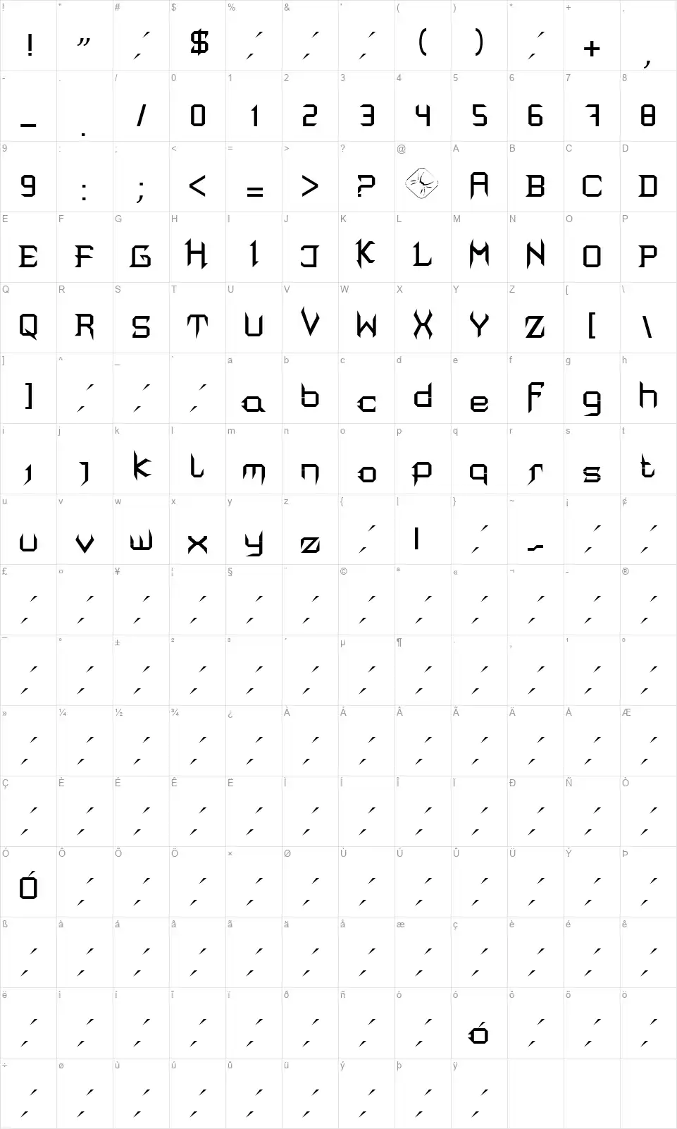 Mortisfont character map