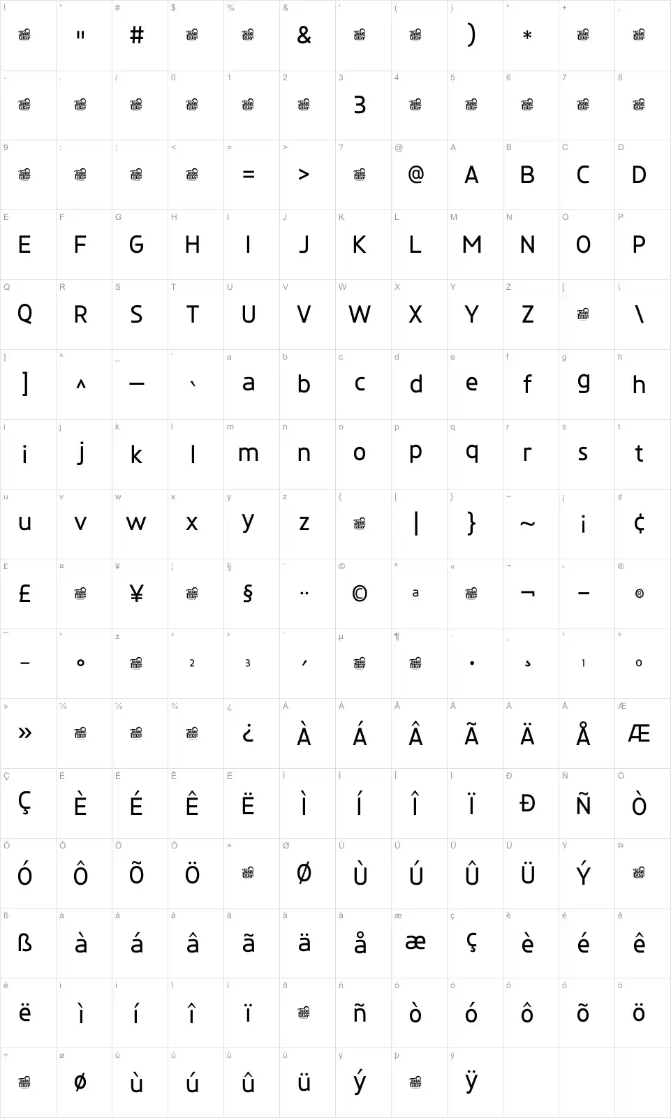 Morvetra TM Table des caractères Morvetra TMfont character map