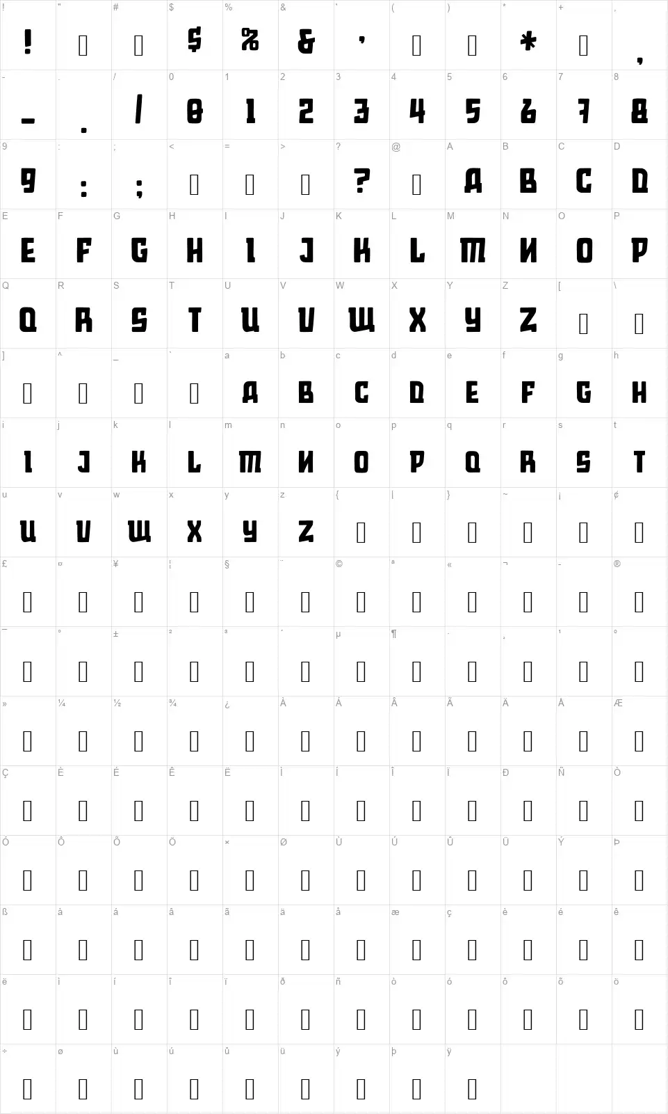 Mosco Mulefont character map