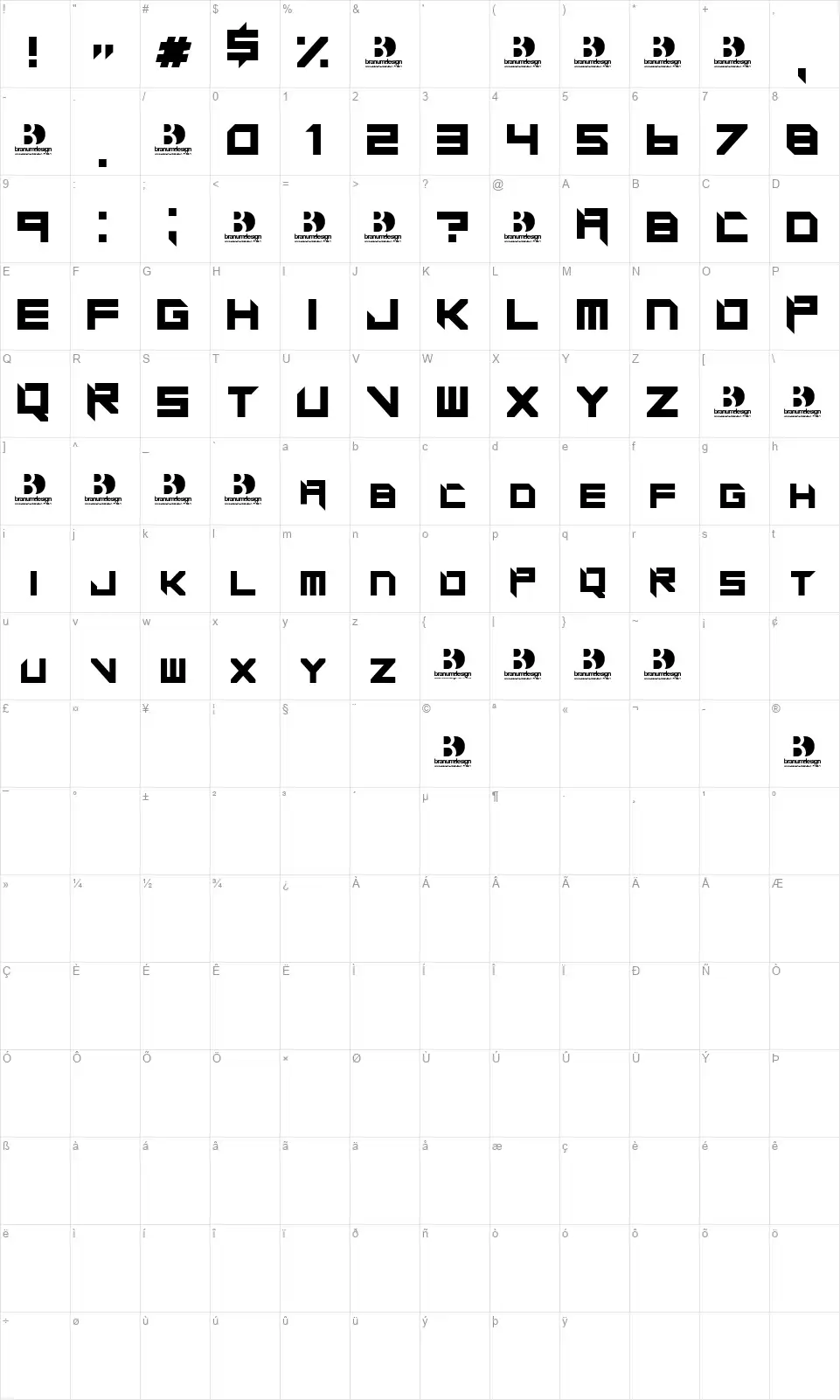 MotorBlockfont character map