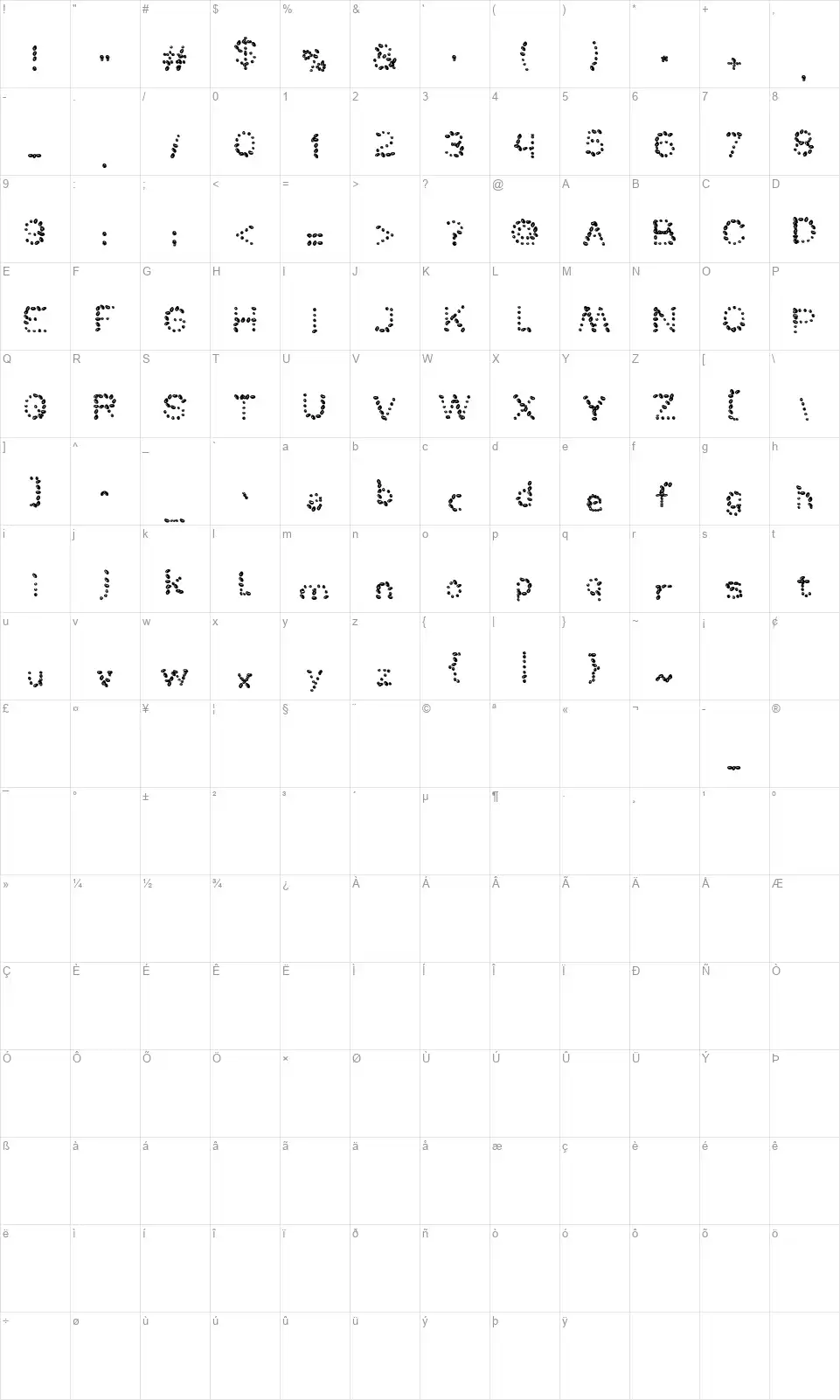 Mountain Dewfont character map