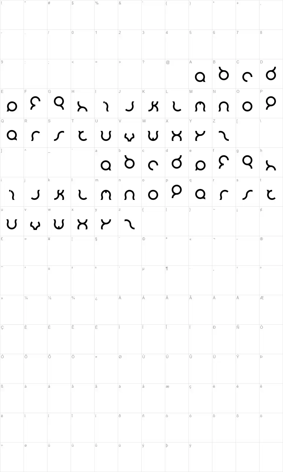 Mozziefont character map