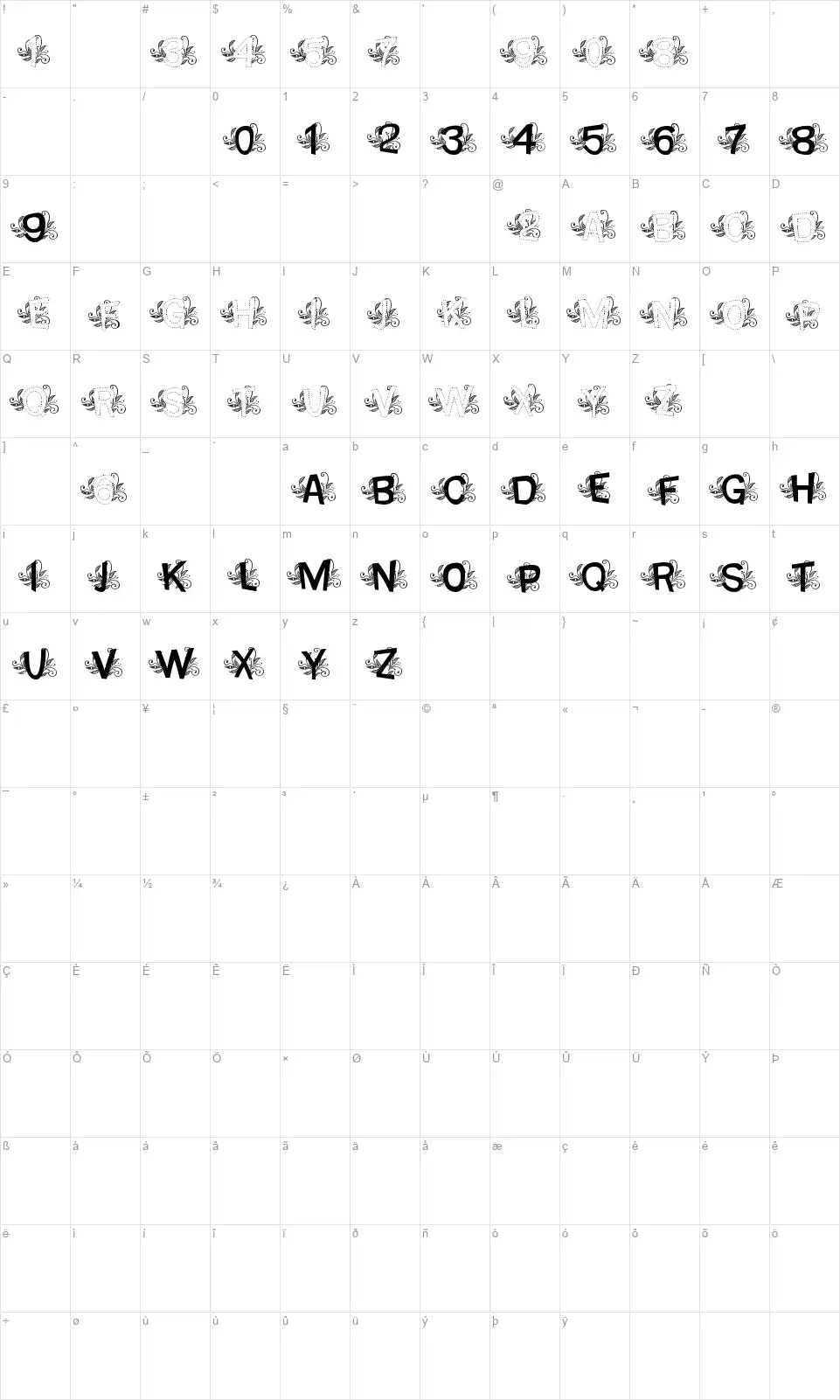 MTF Base Dash Leafyfont character map