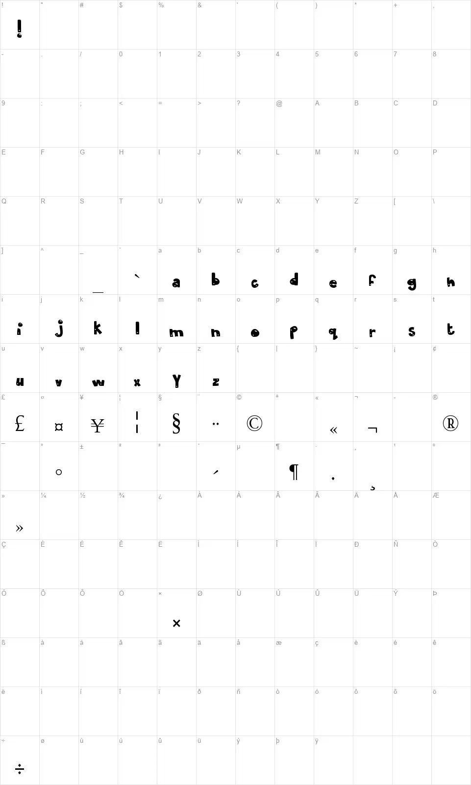 MTF Olive Youfont character map
