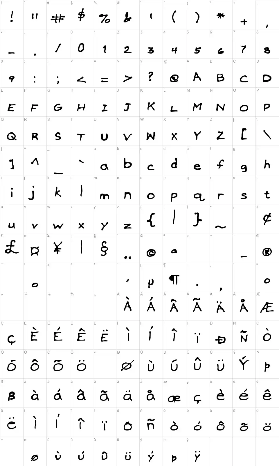 MTF Tamaras Husbandfont character map