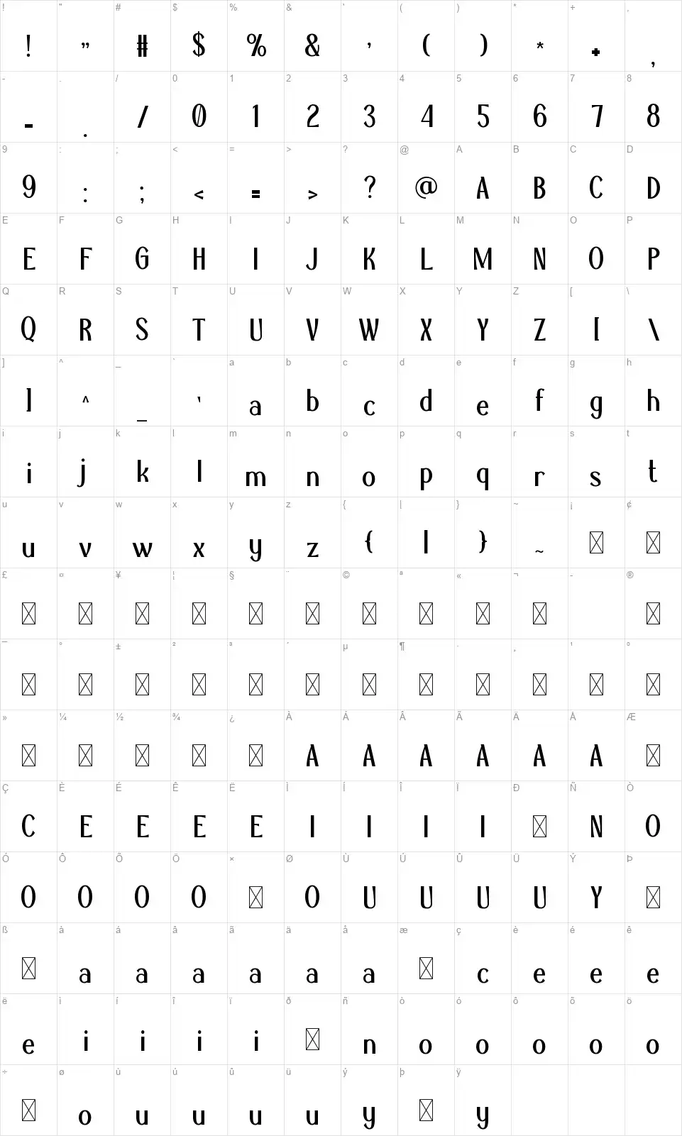 MUNOCH Table des caractères MUNOCHfont character map