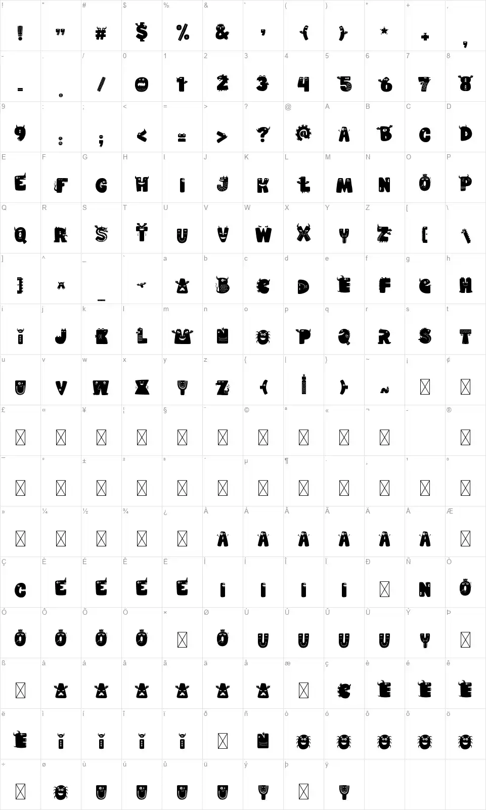Munsteriafont character map