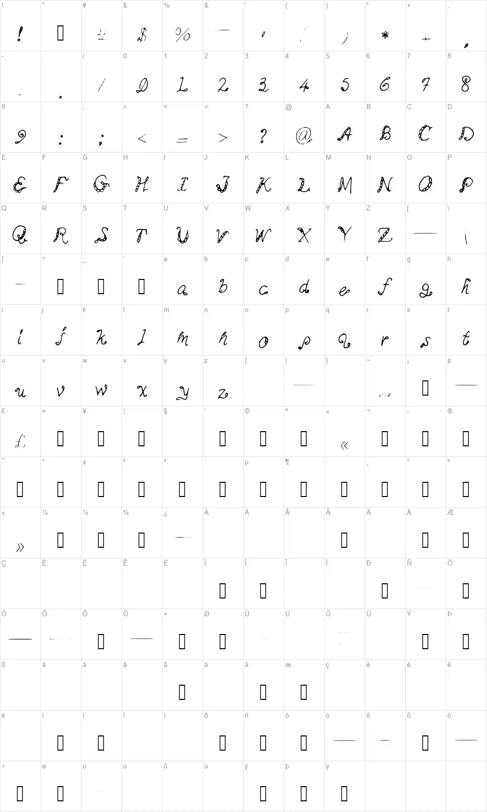 My Mine Maifont character map