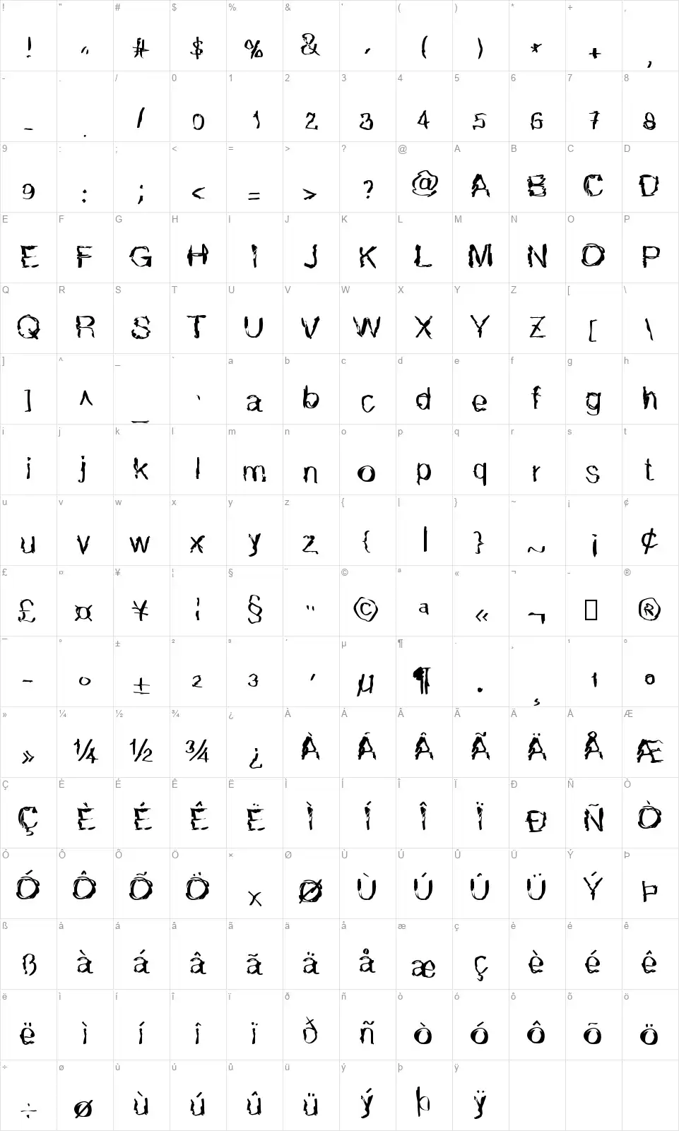 N8ghtmarefont character map