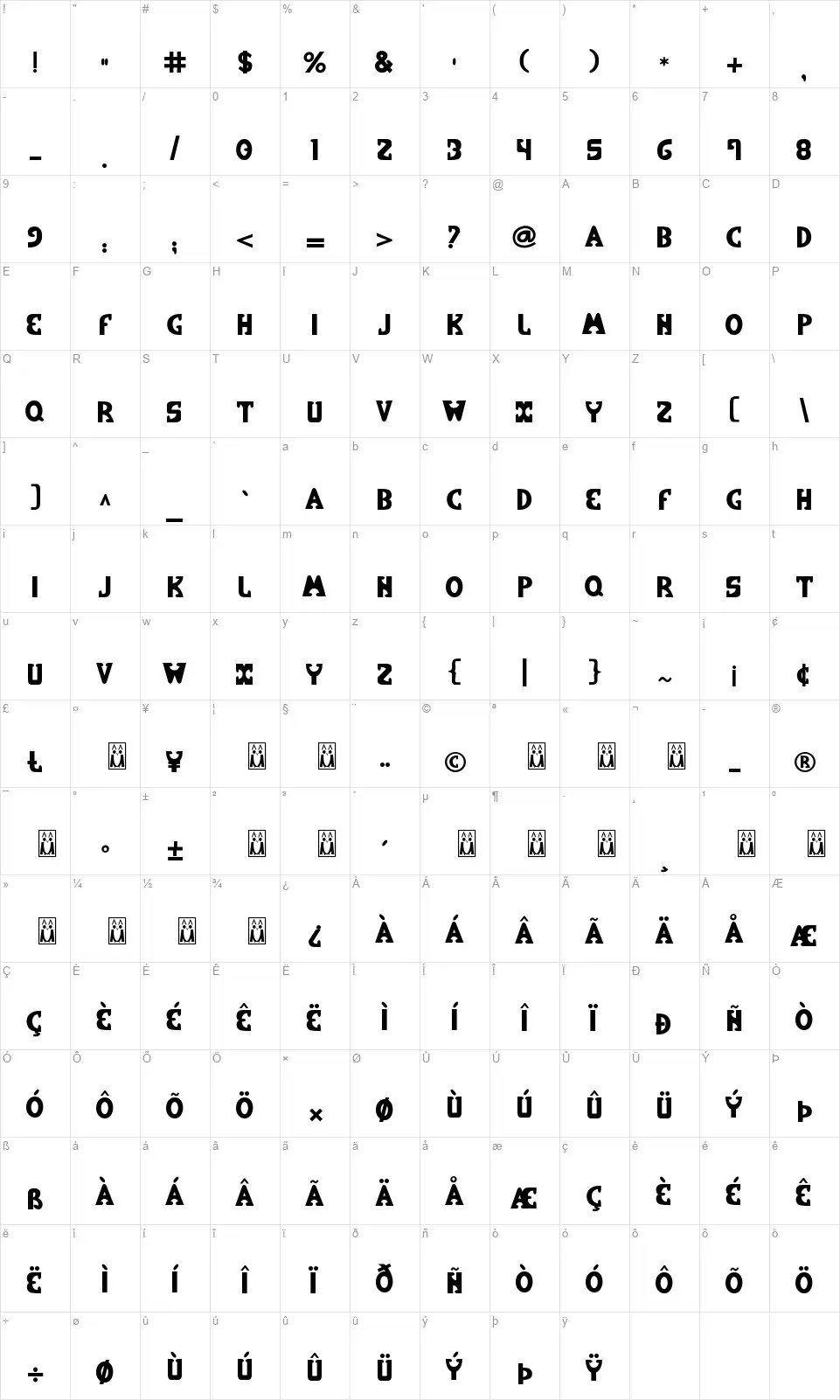 Nails & Hammerfont character map