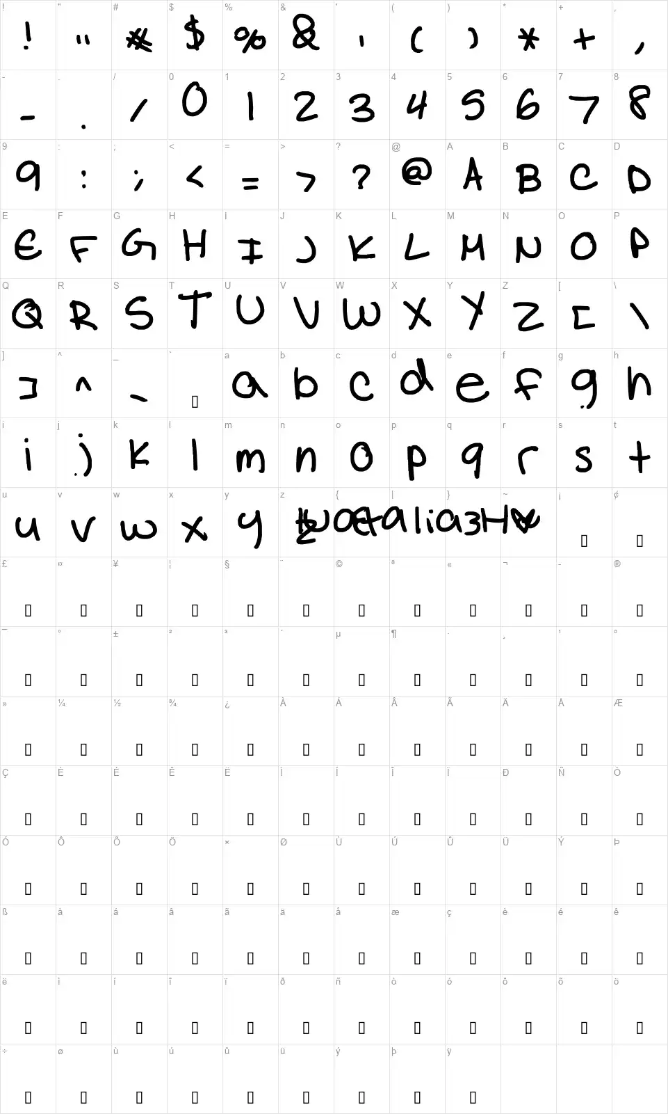 Natalia Colleenfont character map
