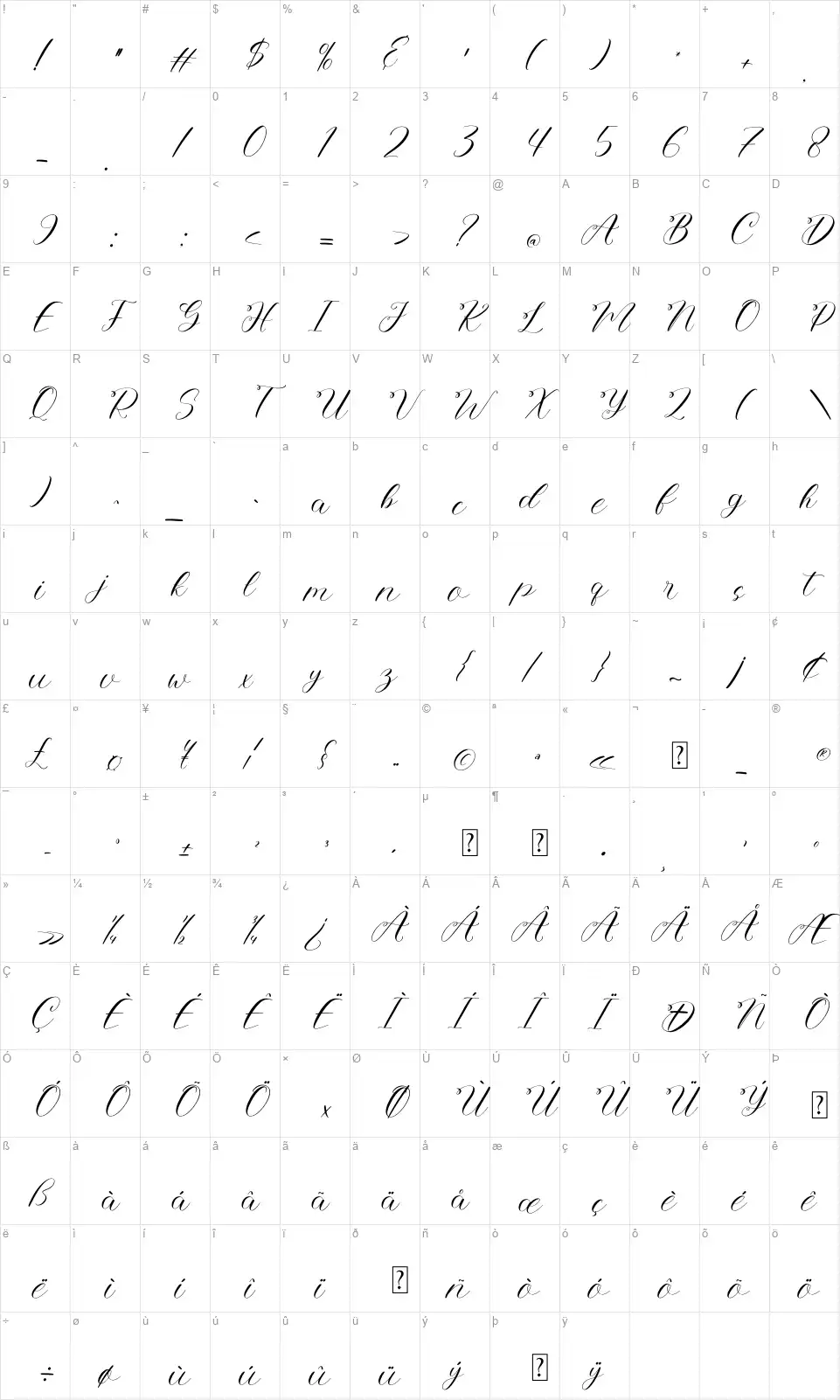 NCL Boojew Lestapfont character map