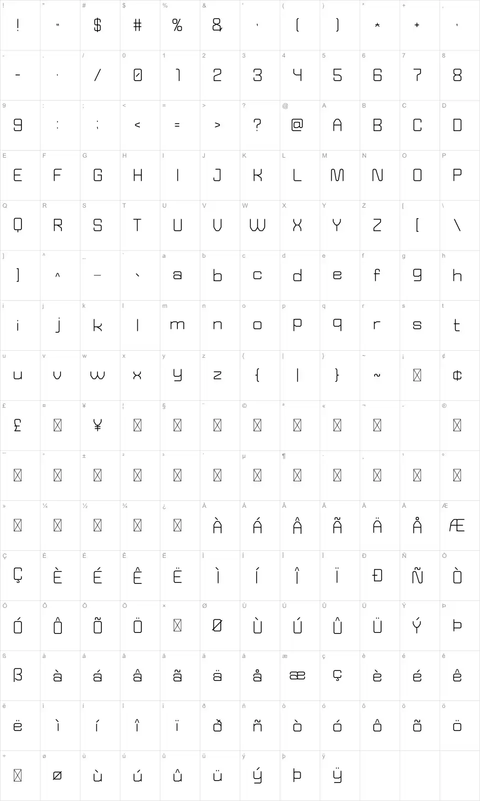 Nelightfont character map