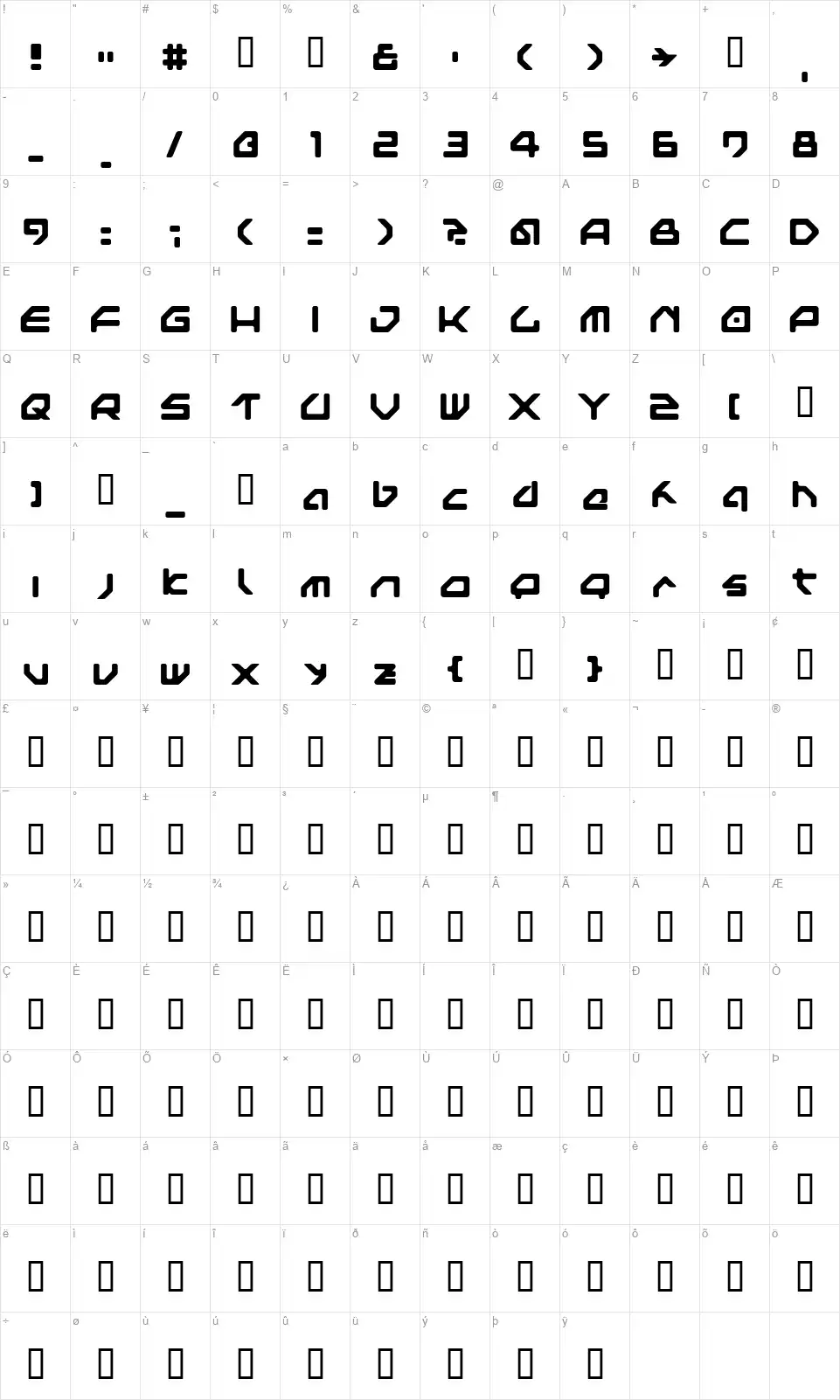 Next Gamesfont character map