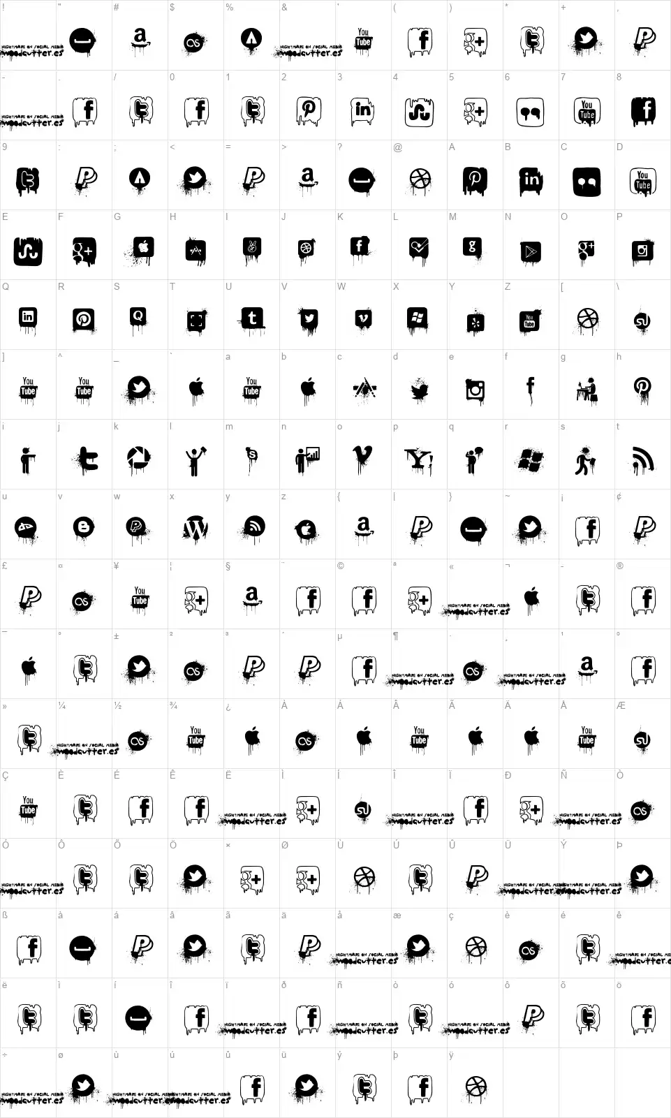 Nightmare on Social Mediafont character map