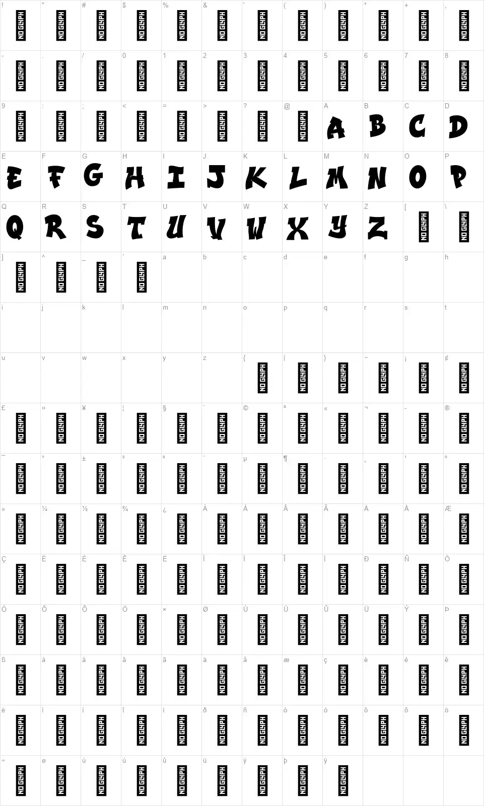 NMF Burnerfont character map